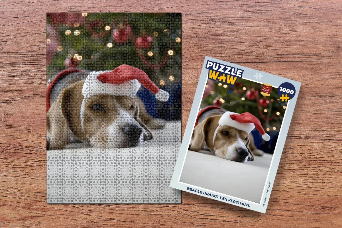 PuzzleWow Beagle Kerstmuts Legpuzzel 1000 Stuks - Multicolor