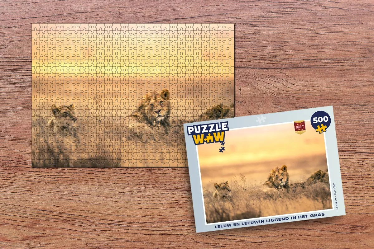 PuzzleWow Leeuwen Gras Lucht Legpuzzel 500 Stuks - Multicolor