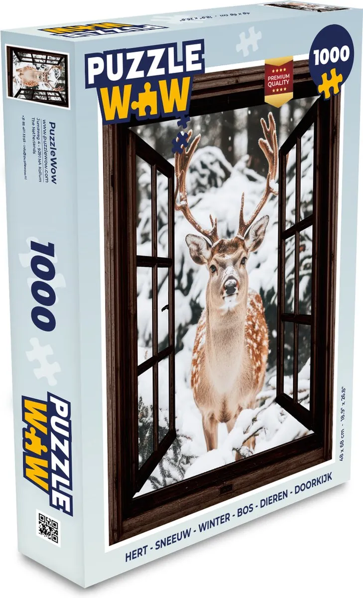 PuzzleWow Hert Sneeuw Legpuzzel 1000 Stuks - Winter Bos Dieren