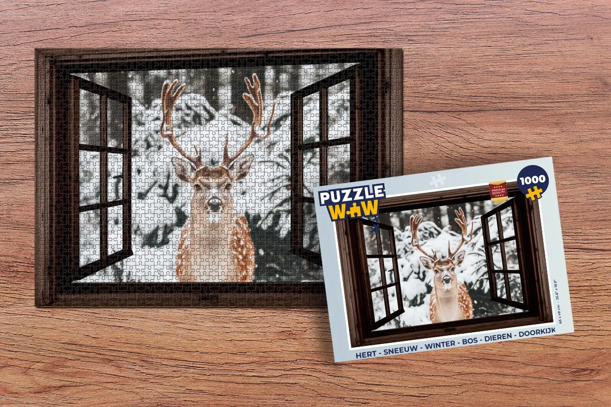 PuzzleWow Hert Sneeuw Legpuzzel 1000 Stuks - Winter Bos Dieren
