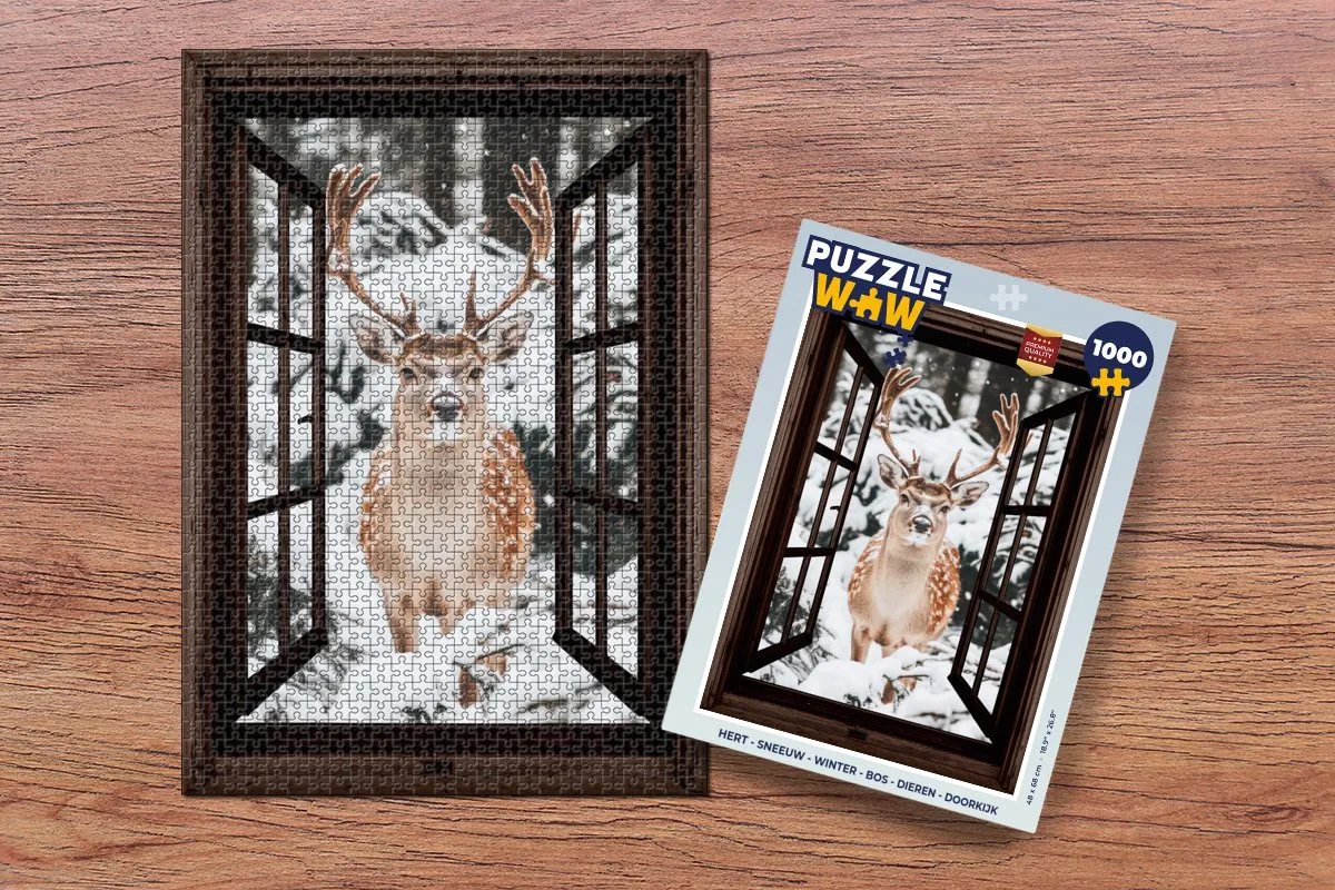 PuzzleWow Hert Sneeuw Legpuzzel 1000 Stuks - Winter Bos Dieren