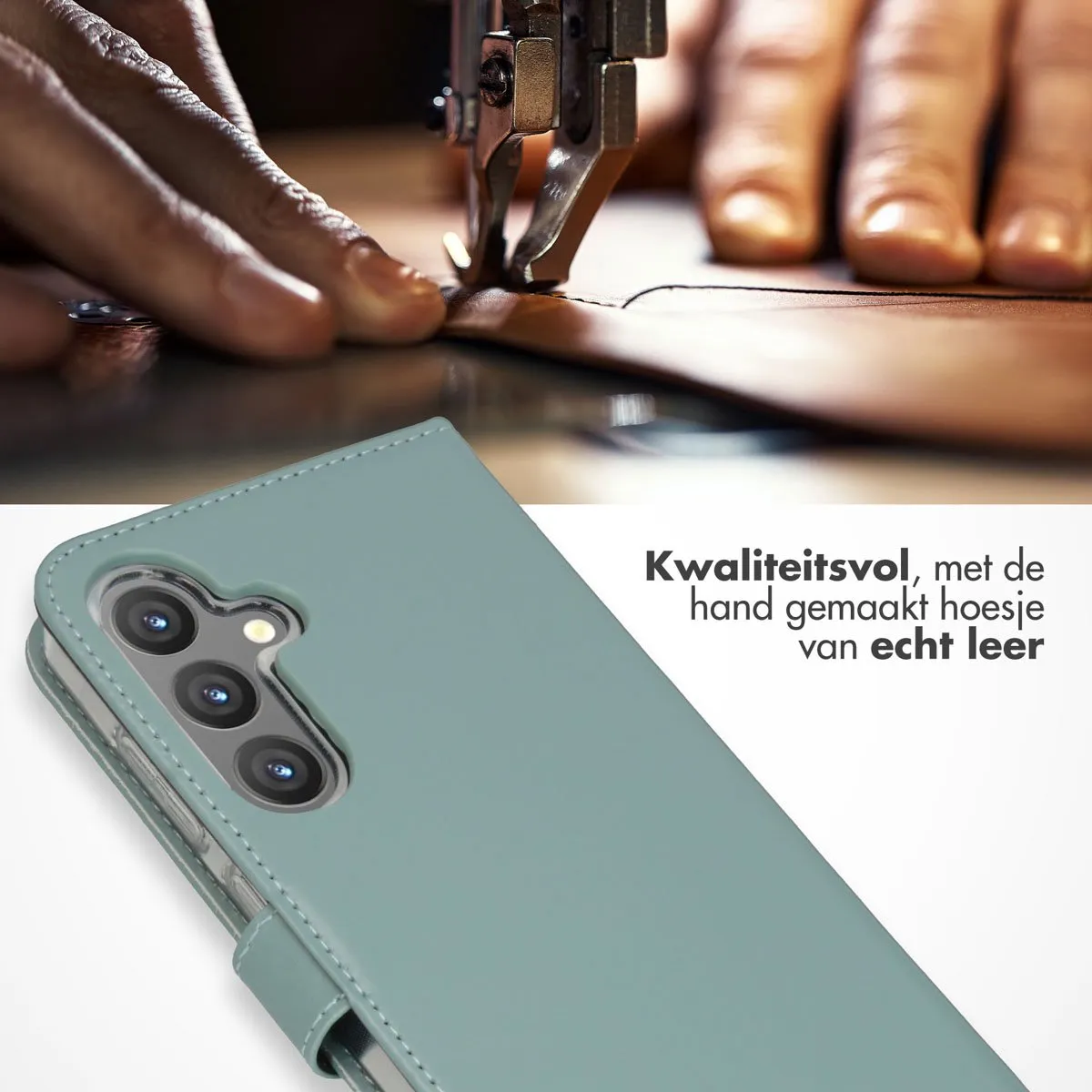 Selencia Hoesje Samsung Galaxy S24 Plus - Echt Lederen Bookcase Lichtblauw