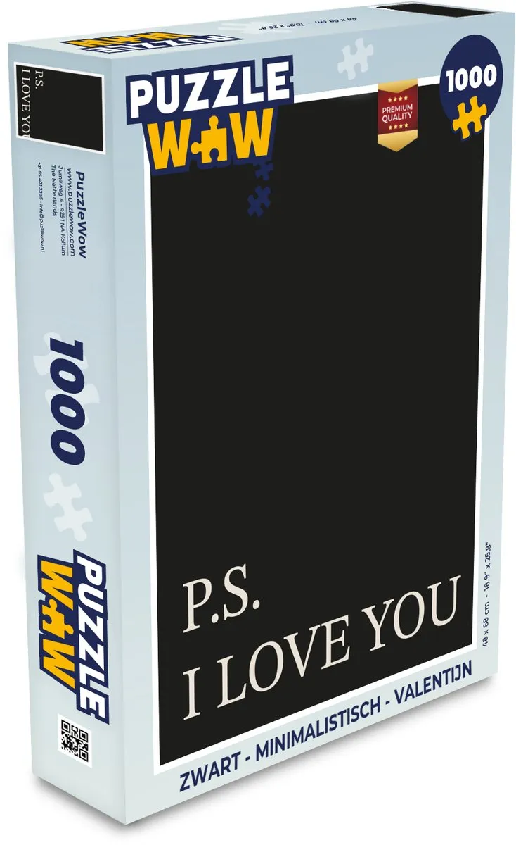 PuzzleWow Valentijn Legpuzzel 1000 Stuks - Zwart