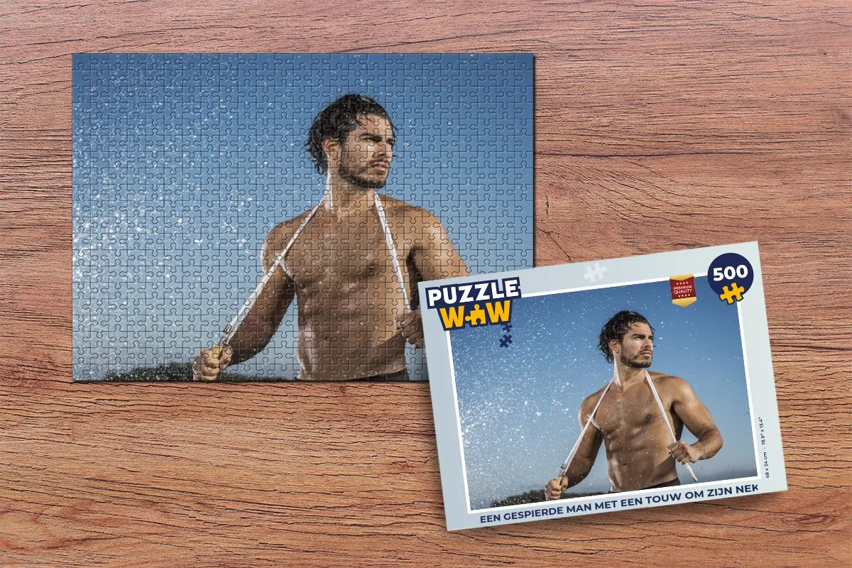 PuzzleWow Legpuzzel Een gespierde man met een touw om zijn nek 500 Stuks - Multicolor