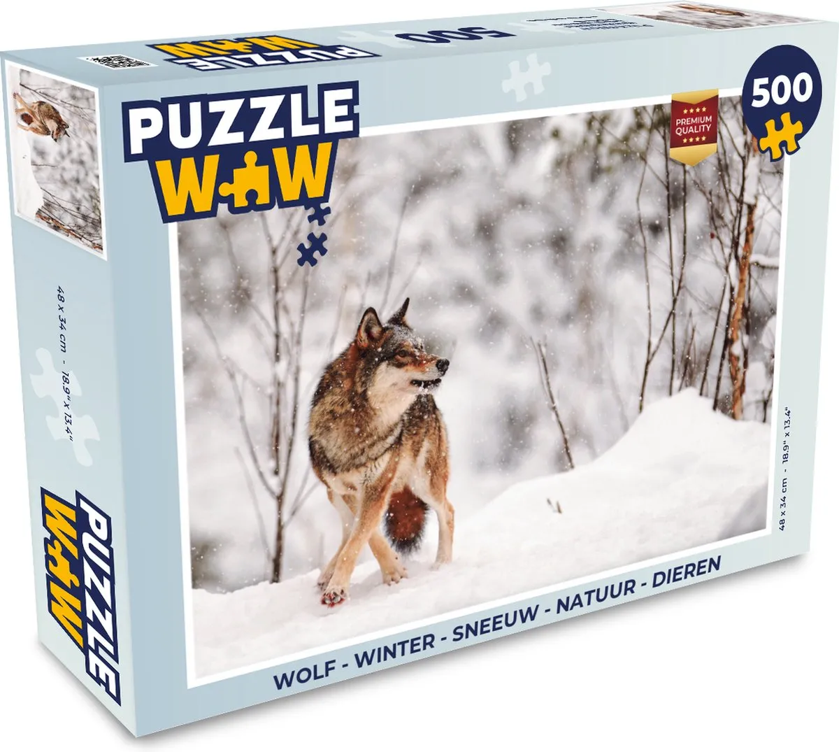 PuzzleWow Winter Sneeuw Legpuzzel 500 Stuks - Wolf