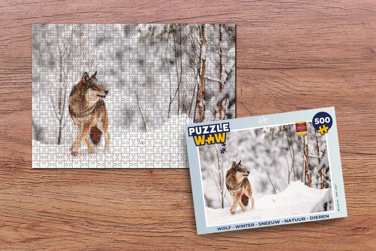 PuzzleWow Winter Sneeuw Legpuzzel 500 Stuks - Wolf
