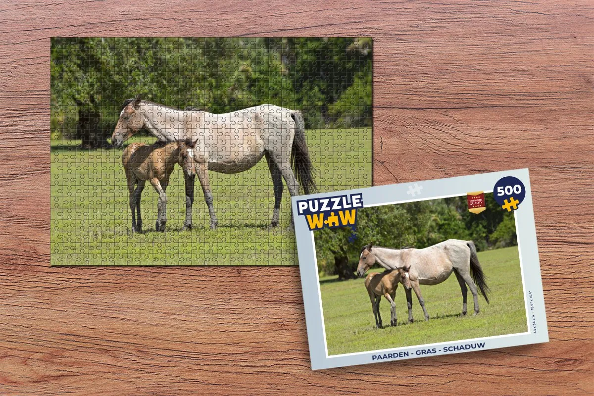 PuzzleWow Paarden Gras Schaduw Legpuzzel 500 Stuks - Multicolor