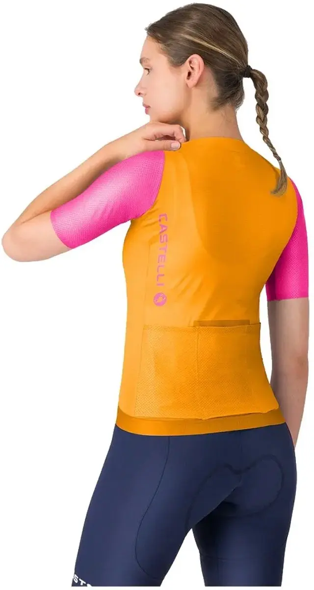 Castelli Corretto Korte Mouw Wielertrui - M - Geel/Oranje