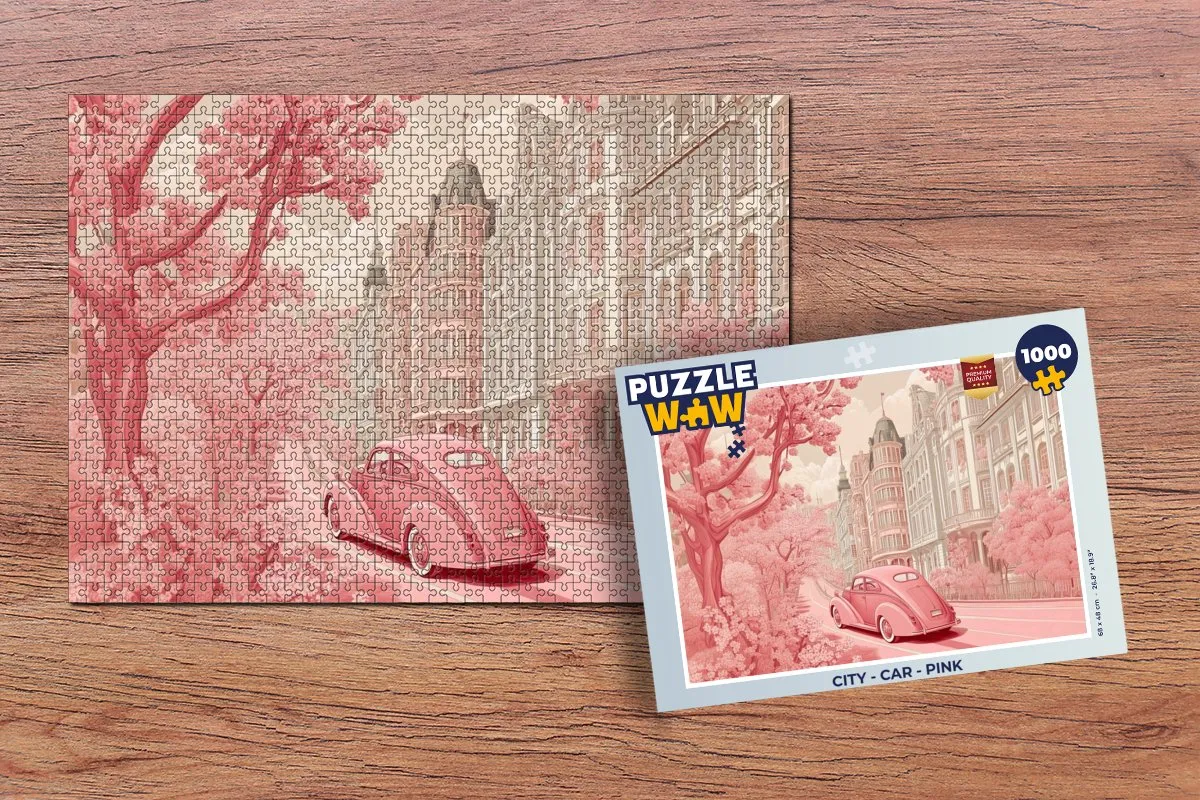PuzzleWow Puzzel City Auto Roze Legpuzzel 1000 Stuks
