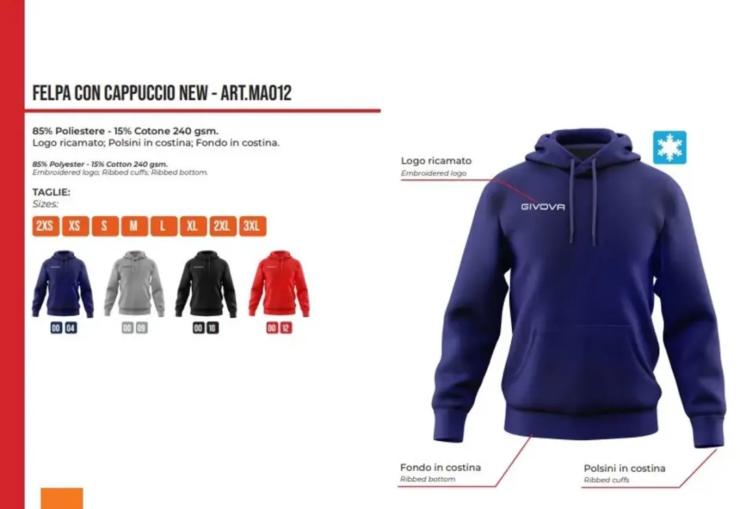 Givova Katoenen Hoodie 8034044514546 - XL - Blauw - afbeelding 3 van 3