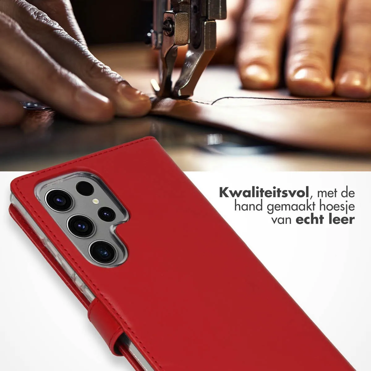 Selencia Hoesje Samsung Galaxy S24 Ultra - Echt Lederen Bookcase Rood