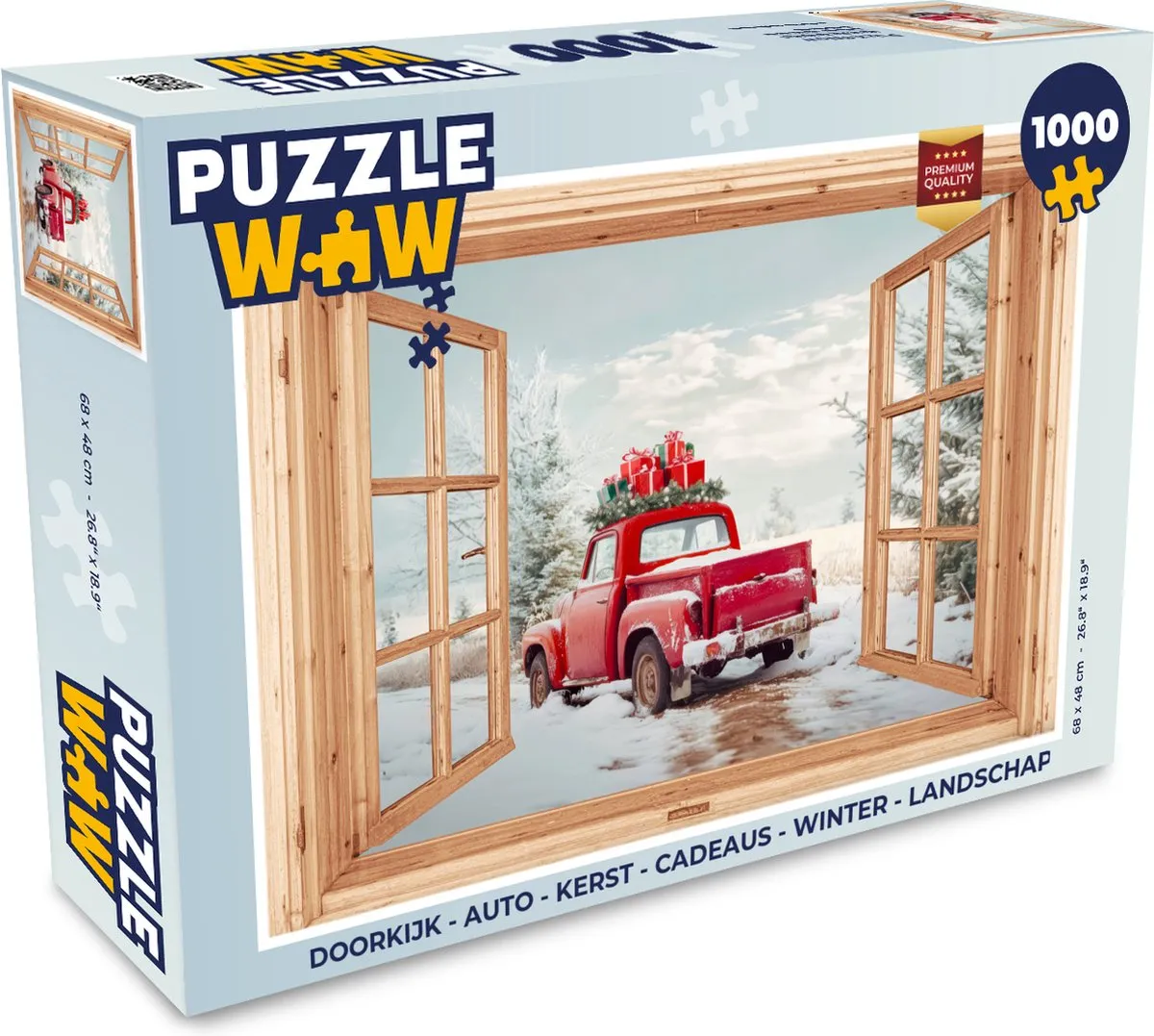 PuzzleWow Doorkijk Auto Kerst Landschap Legpuzzel 1000 Stuks