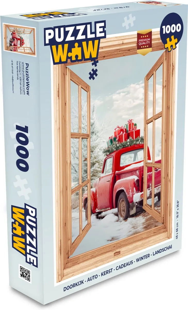 PuzzleWow Doorkijk Auto Kerst Landschap Legpuzzel 1000 Stuks