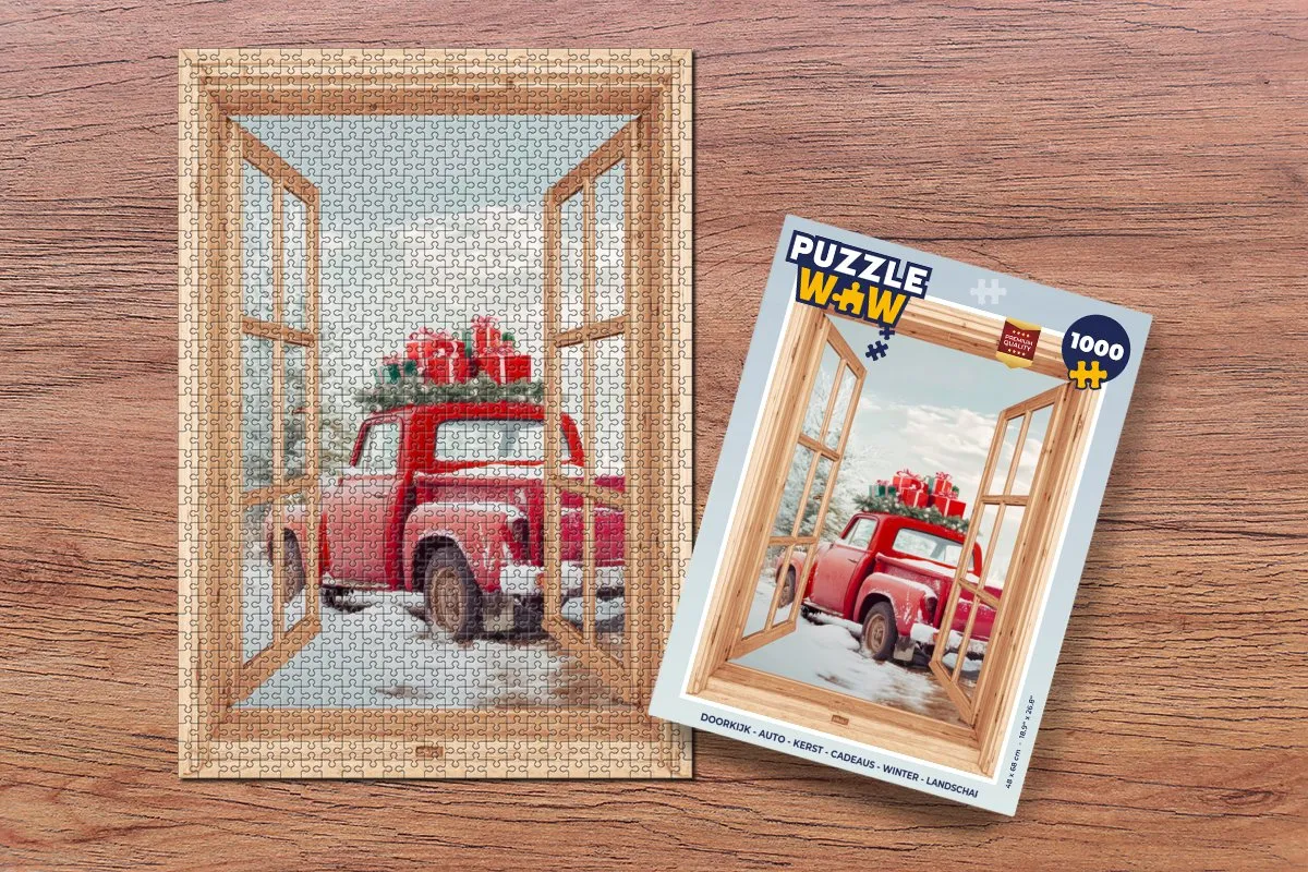 PuzzleWow Doorkijk Auto Kerst Landschap Legpuzzel 1000 Stuks