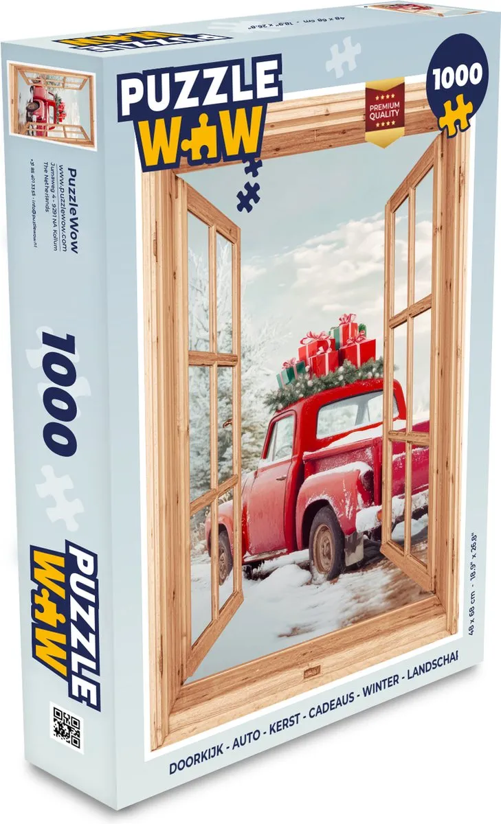 PuzzleWow Doorkijk Auto Kerst Landschap Legpuzzel 1000 Stuks