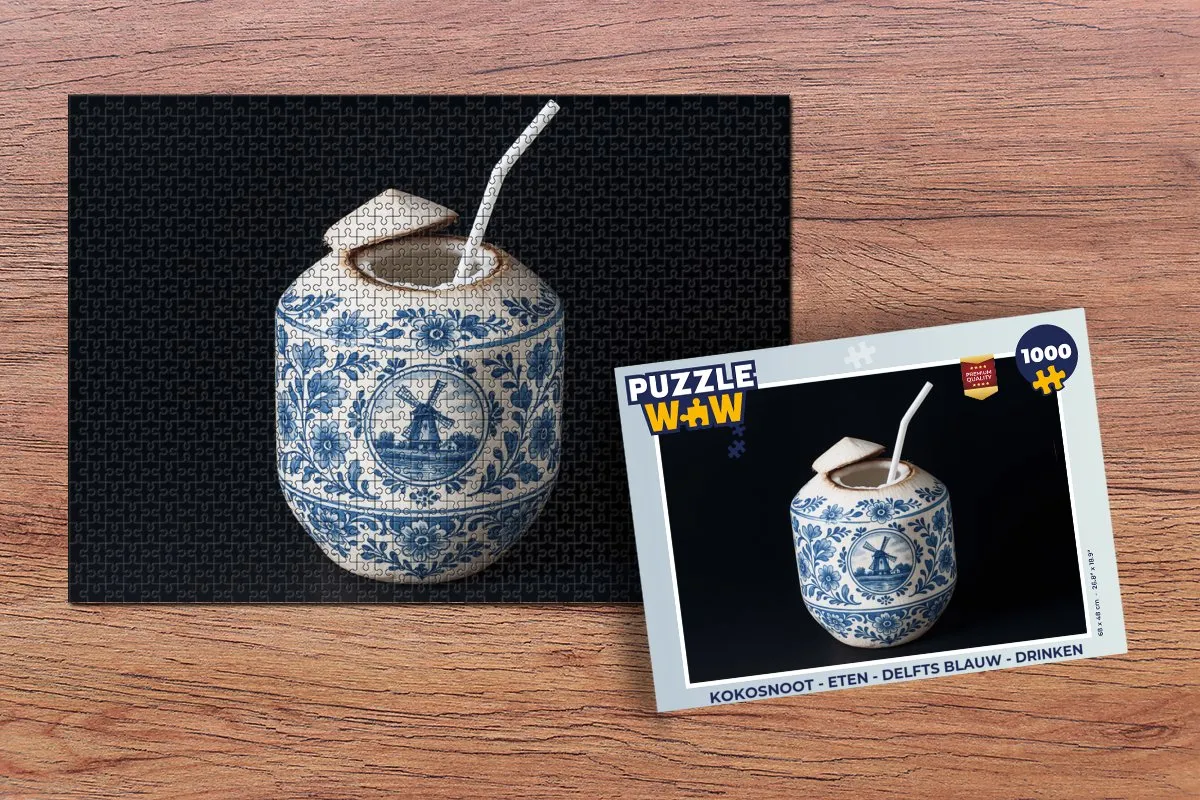 PuzzleWow Kokosnoot Legpuzzel 1000 Stuks - Delfts Blauw