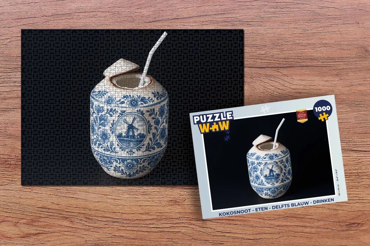 PuzzleWow Kokosnoot Legpuzzel 1000 Stuks - Delfts Blauw