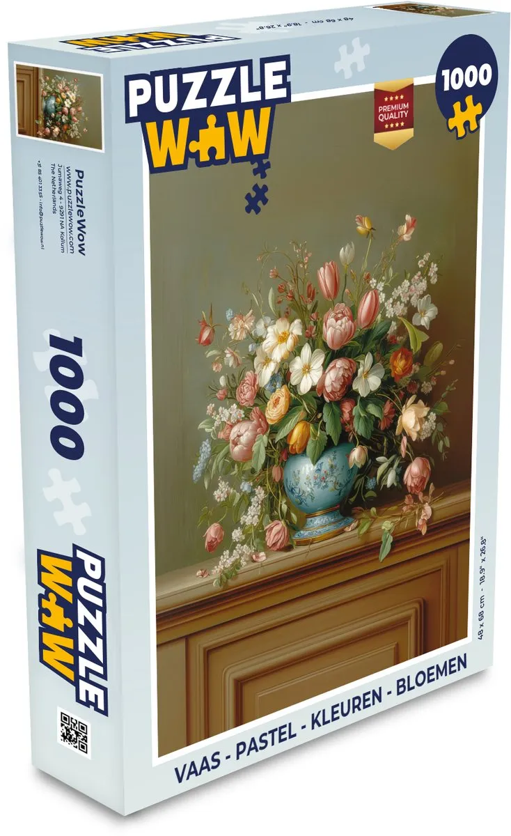 PuzzleWow Vaas Pastel Bloemen Legpuzzel 1000 Stuks