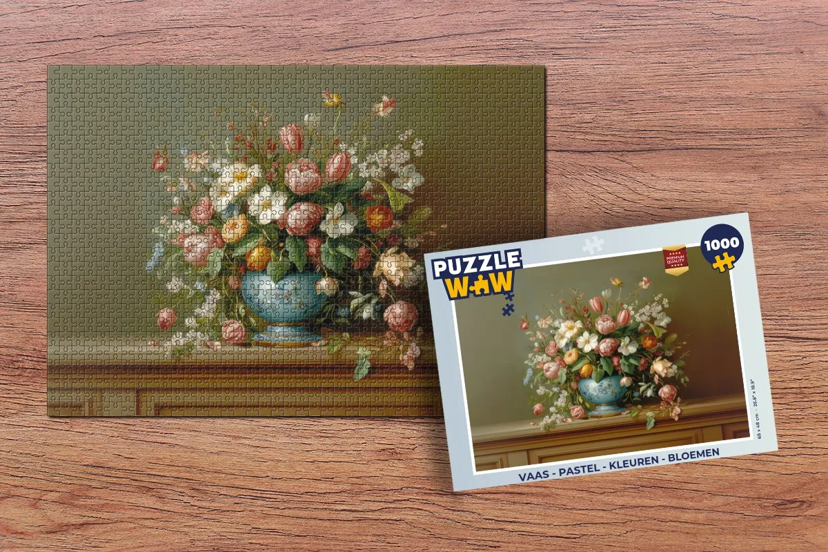 PuzzleWow Vaas Pastel Bloemen Legpuzzel 1000 Stuks