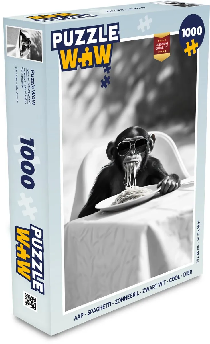 PuzzleWow Aap Legpuzzel 1000 Stuks - Zwart/Wit