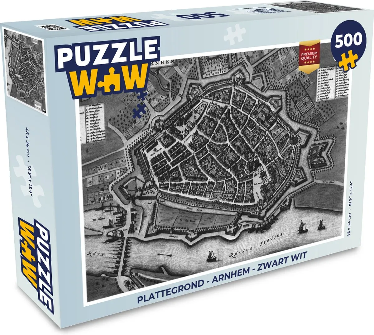 PuzzleWow Arnhem Plattegrond Legpuzzel 500 Stuks - Zwart/Wit