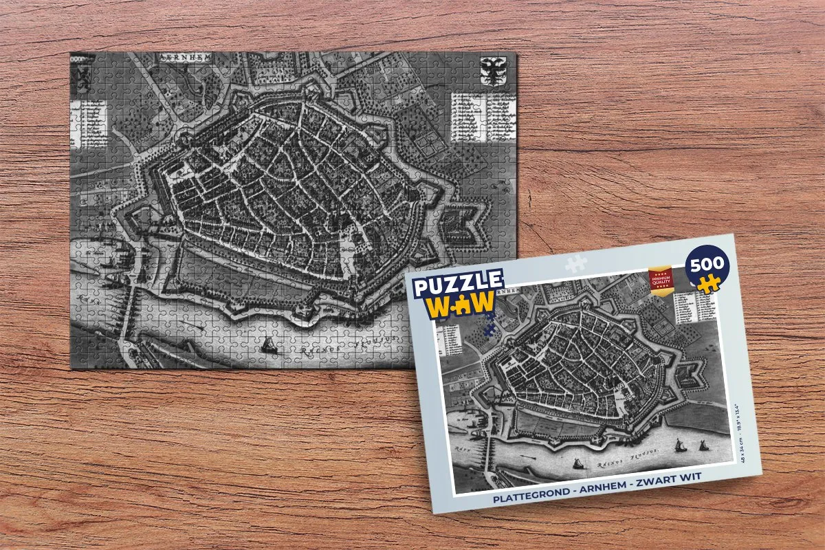 PuzzleWow Arnhem Plattegrond Legpuzzel 500 Stuks - Zwart/Wit