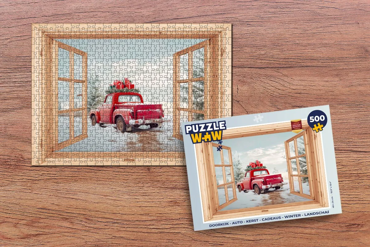 PuzzleWow Kerst Doorkijk Auto Legpuzzel 500 Stuks