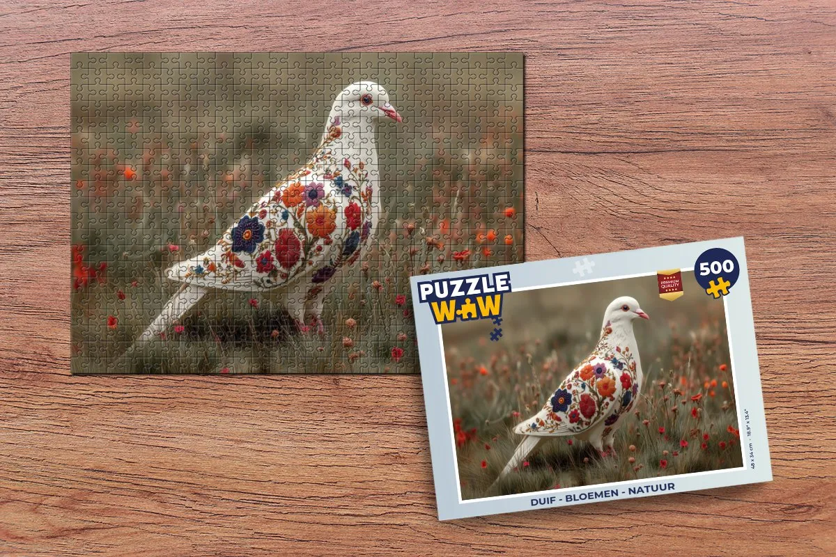 PuzzleWow Duif - Bloemen Legpuzzel 500 Stuks - 8721406844433