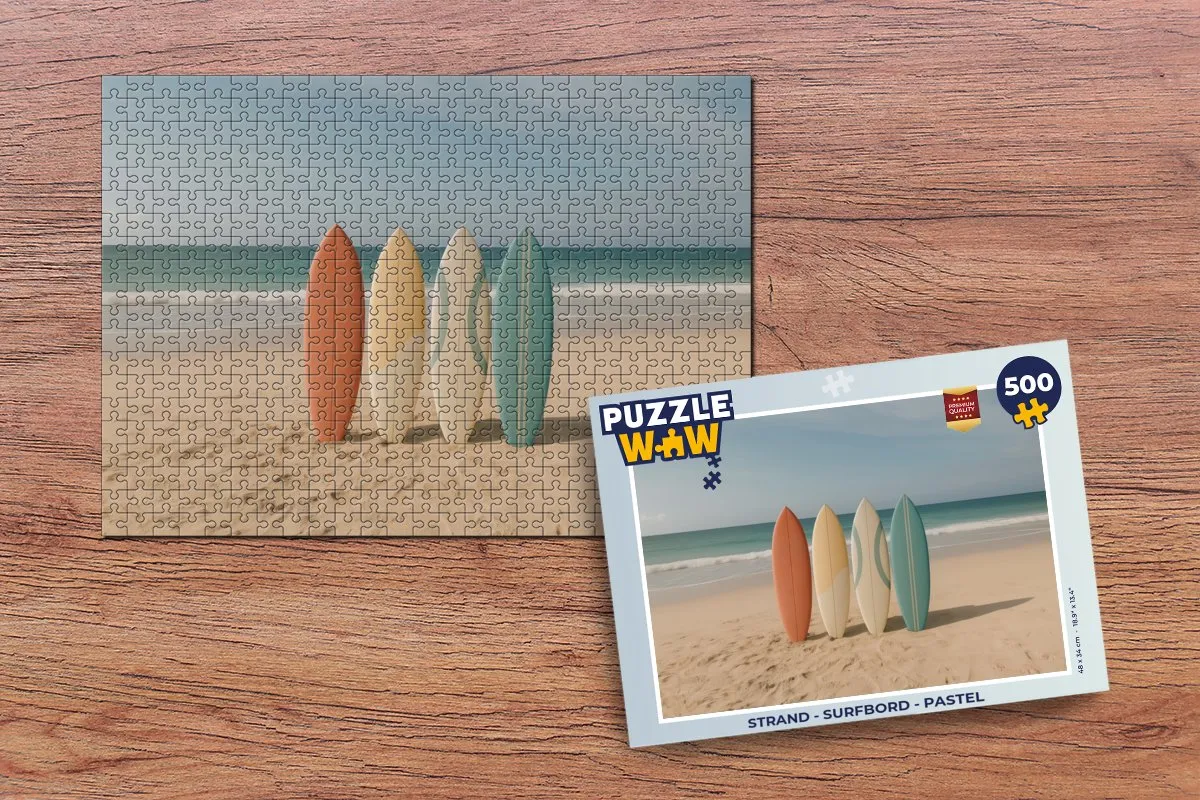 PuzzleWow Strand Surfbord Legpuzzel 500 Stuks - Pastel