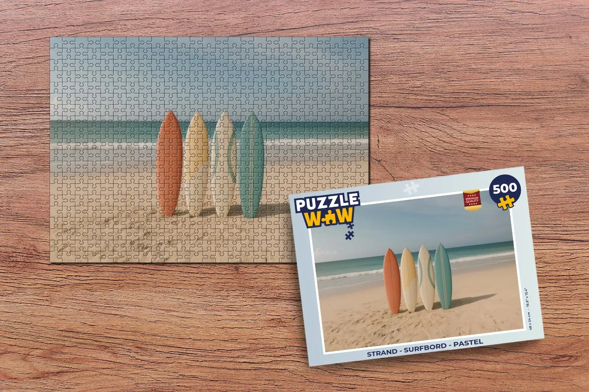 PuzzleWow Strand Surfbord Legpuzzel 500 Stuks - Pastel