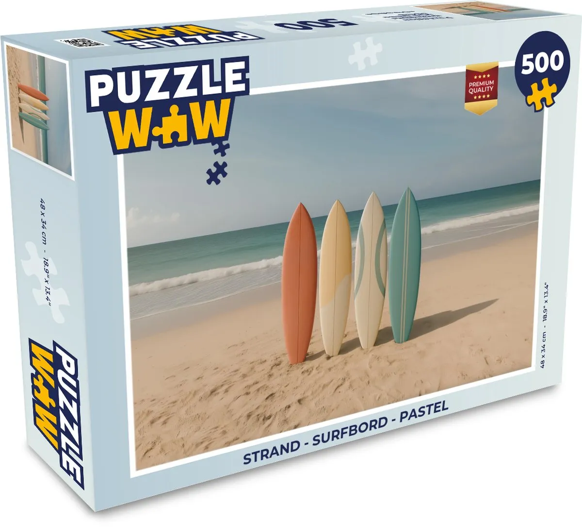 PuzzleWow Strand Surfbord Legpuzzel 500 Stuks - Pastel