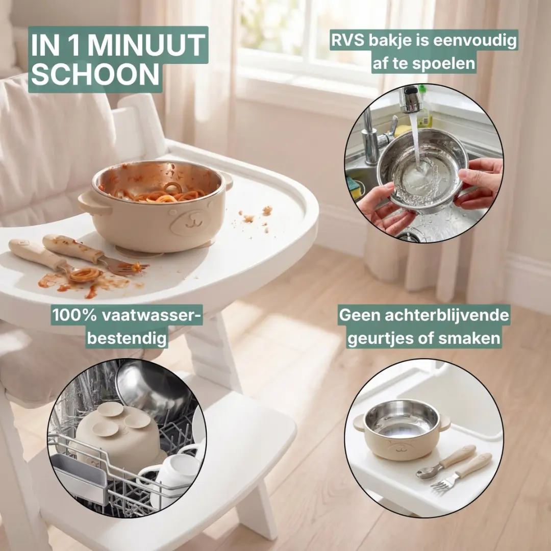 Broemba RVS Baby Bord met Zuignap & Bestek - Kommetje met Lepel en Vork