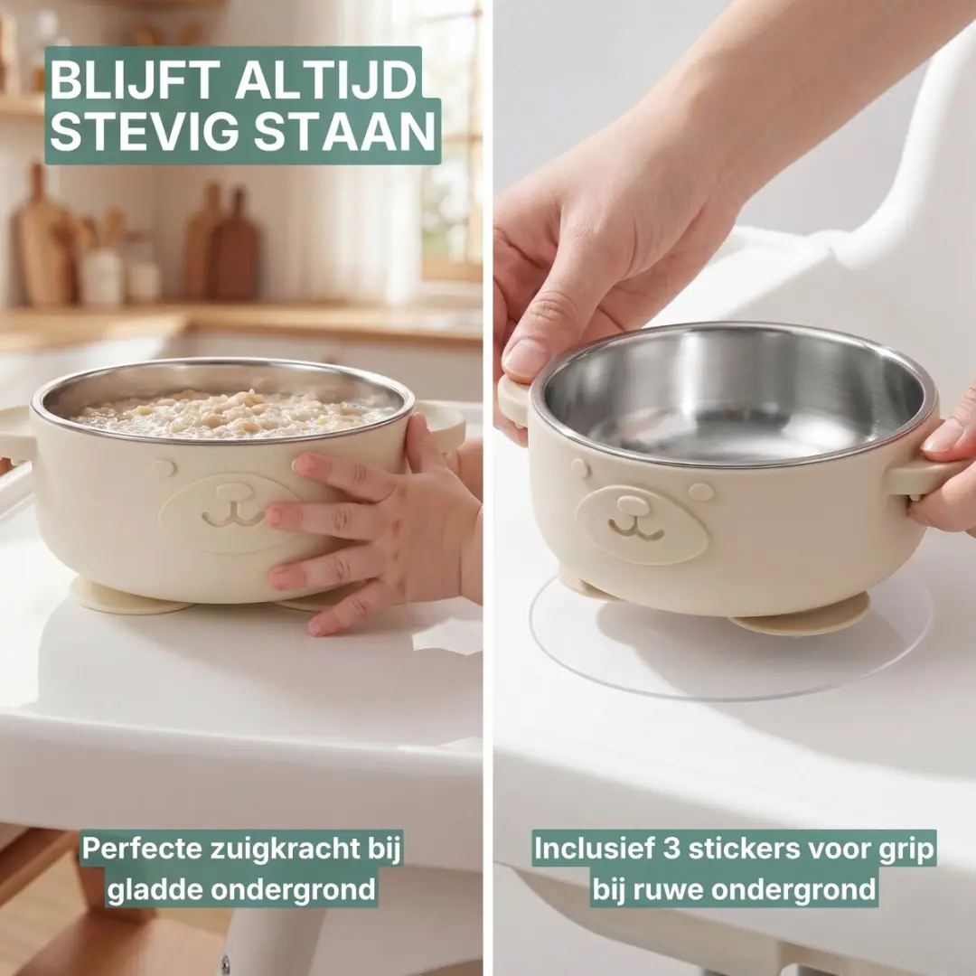 Broemba RVS Baby Bord met Zuignap & Bestek - Kommetje met Lepel en Vork