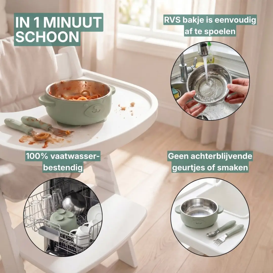 Broemba RVS Baby Bord met Zuignap & Bestek - Groen