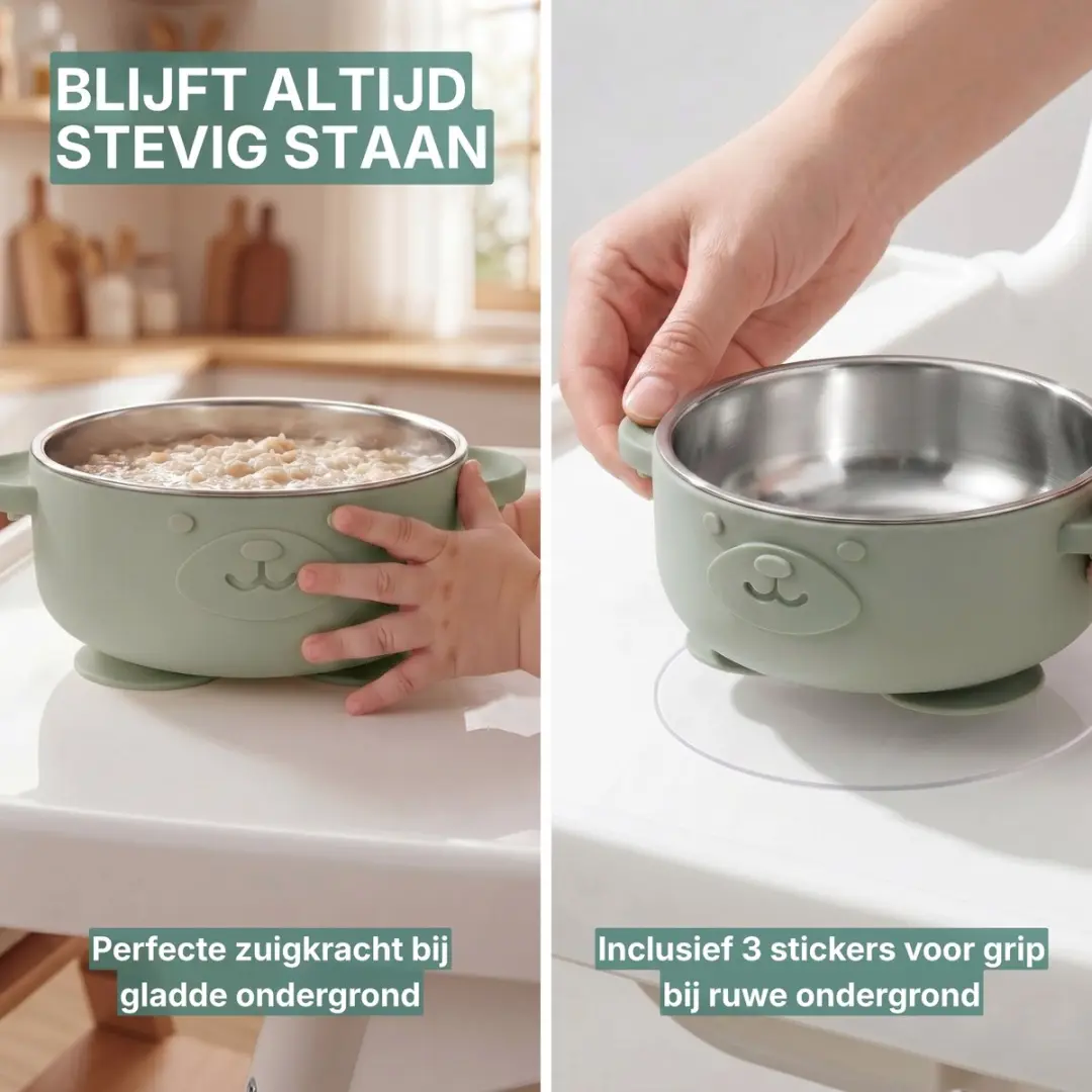 Broemba RVS Baby Bord met Zuignap & Bestek - Groen