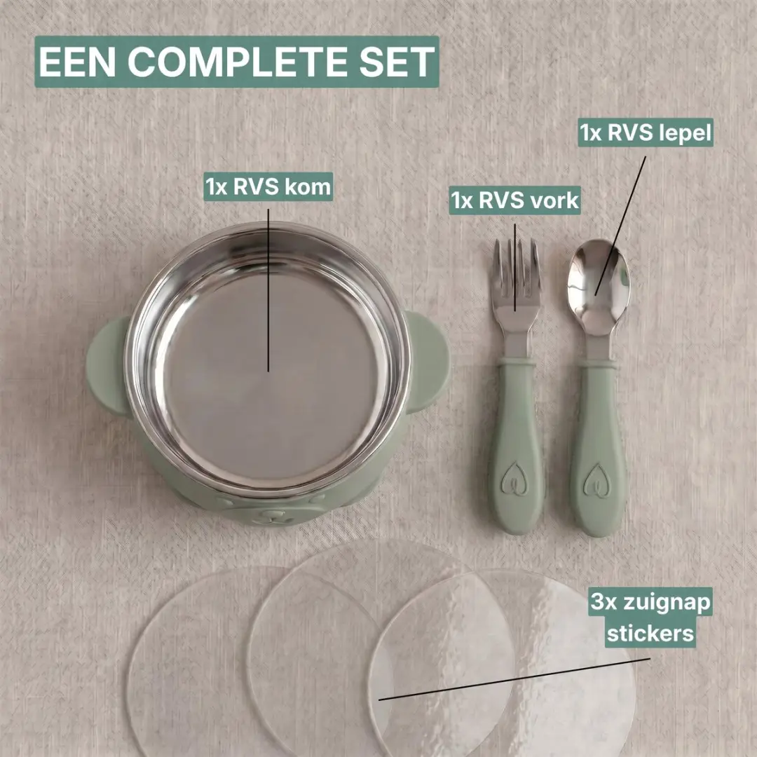 Broemba RVS Baby Bord met Zuignap & Bestek - Groen - afbeelding 6 van 6