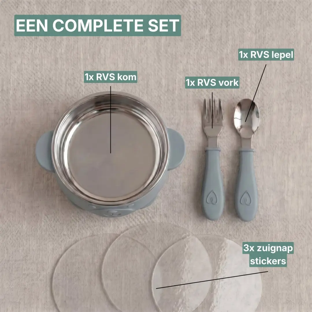 Broemba RVS Baby Bord met Zuignap & Bestek - Blauw - afbeelding 6 van 6