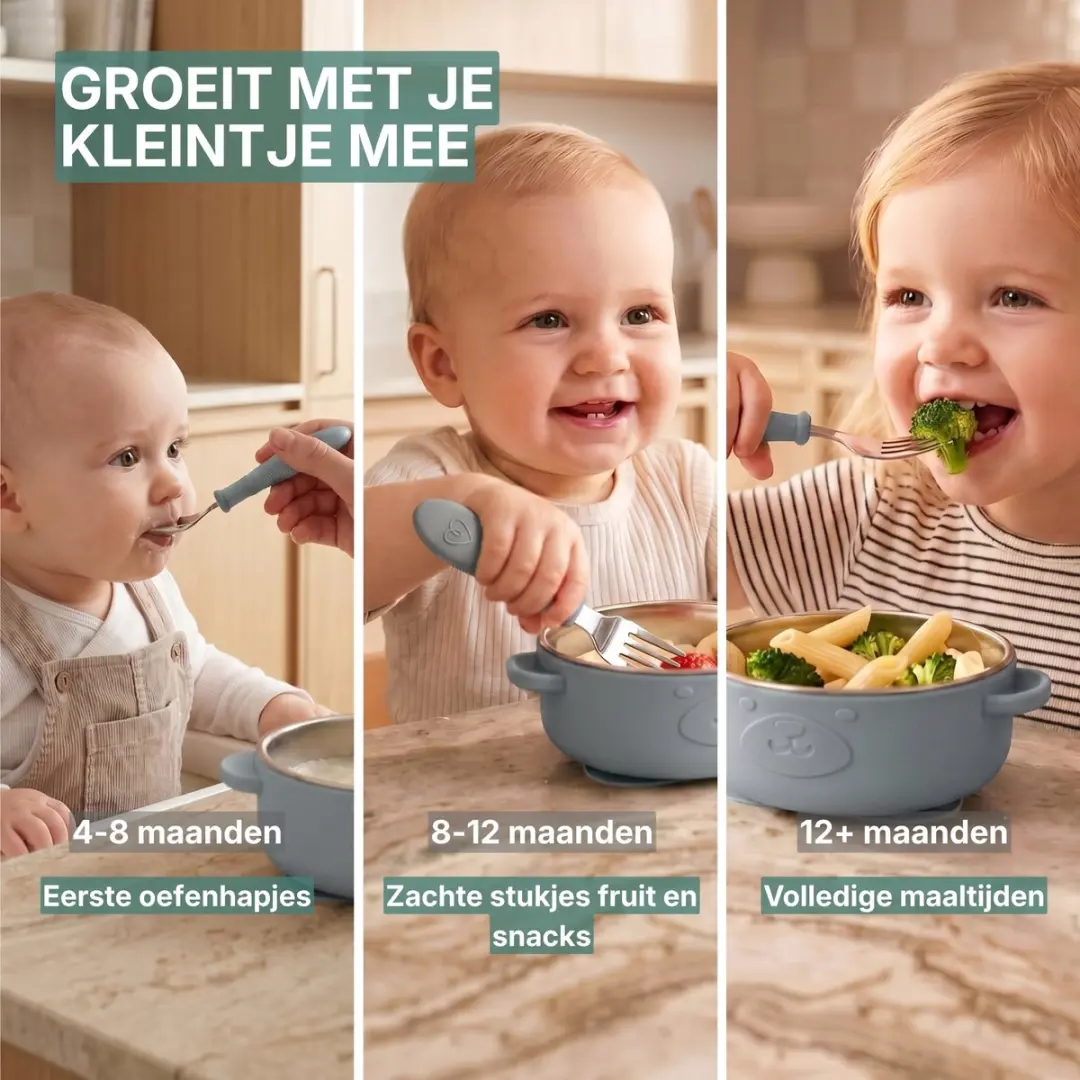 Broemba RVS Baby Bord met Zuignap & Bestek - Blauw