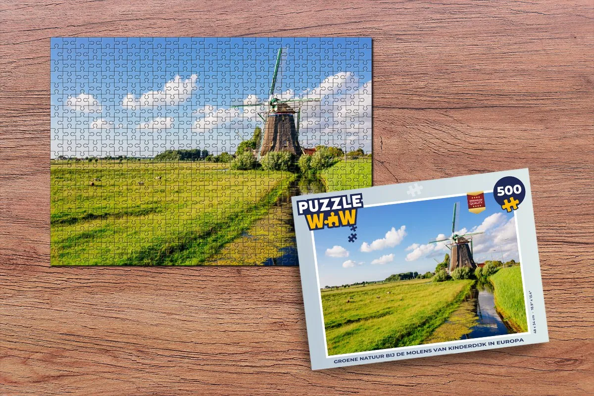 PuzzleWow Molen Gras Nederland Legpuzzel 500 Stuks - Multicolor