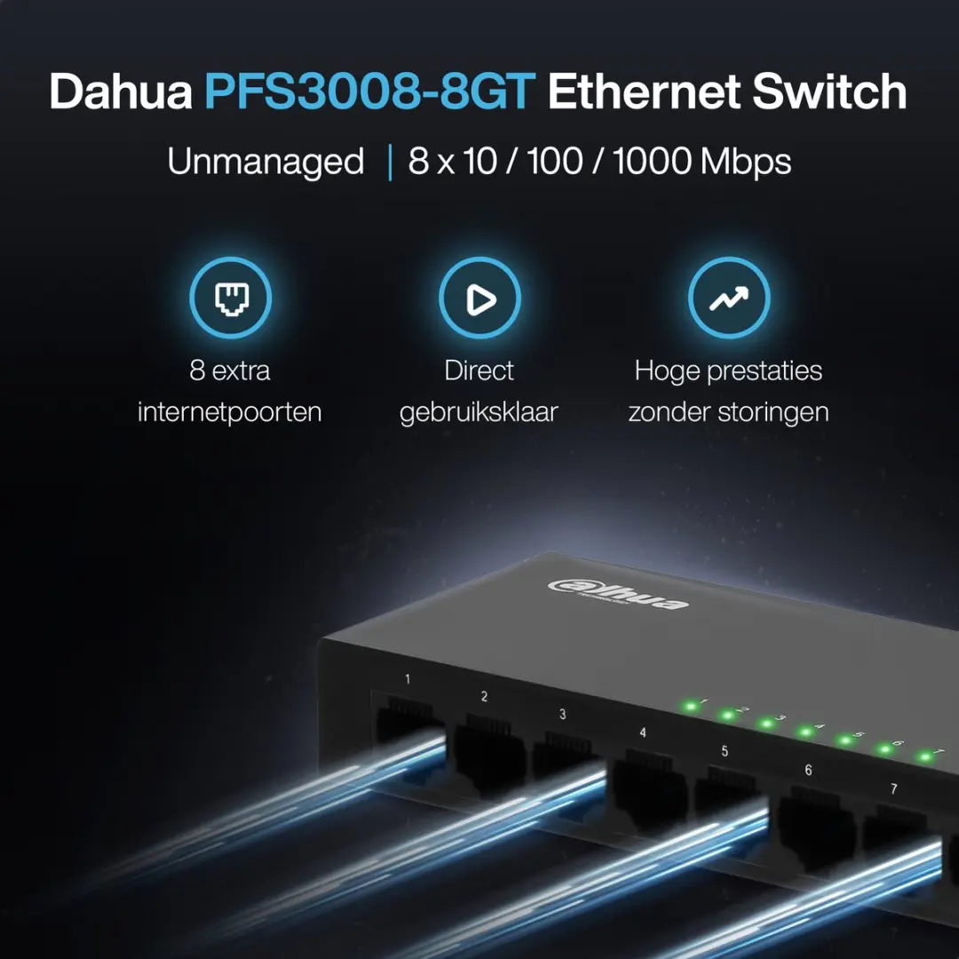 Dahua PFS3008-8GT 8-Poorts Ethernet Switch - 16 Gbps