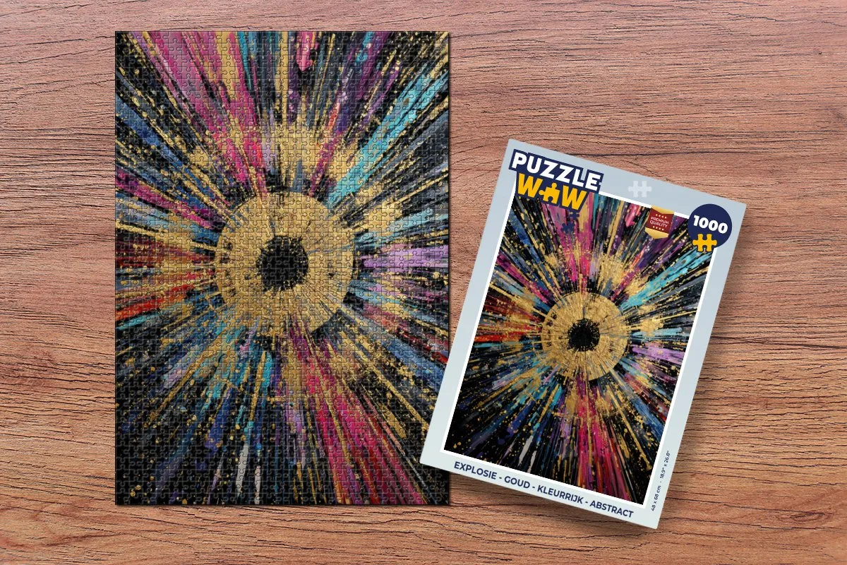 PuzzleWow Explosie Legpuzzel 1000 Stuks - Goud/Kleurrijk/Abstract