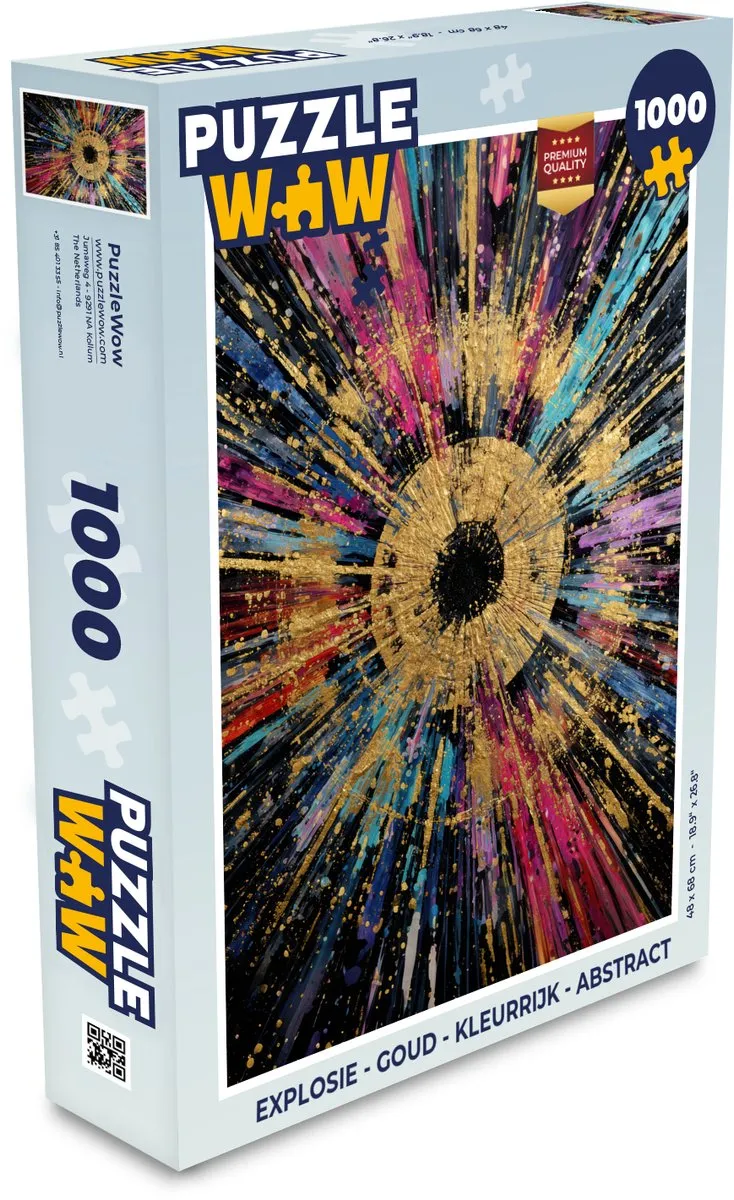 PuzzleWow Explosie Legpuzzel 1000 Stuks - Goud/Kleurrijk/Abstract