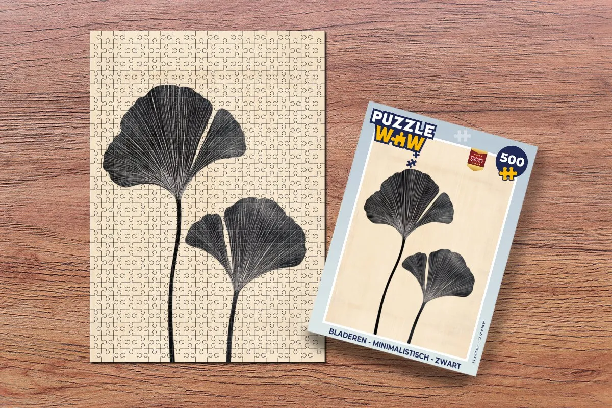 PuzzleWow Minimalistisch Bladeren Legpuzzel 500 Stuks - Beige/Zwart