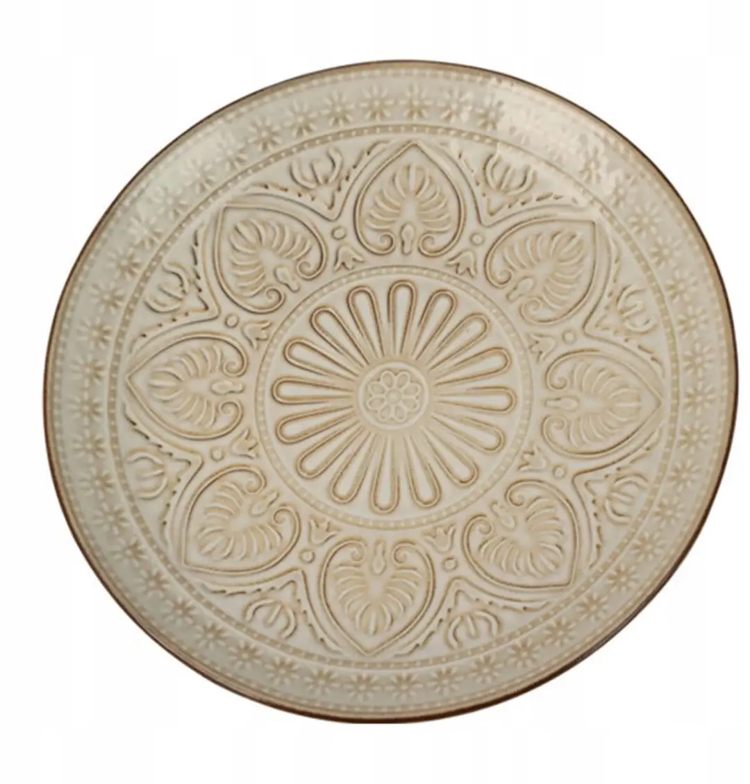 Beige Aardewerk Dinerbord met Bladmotief