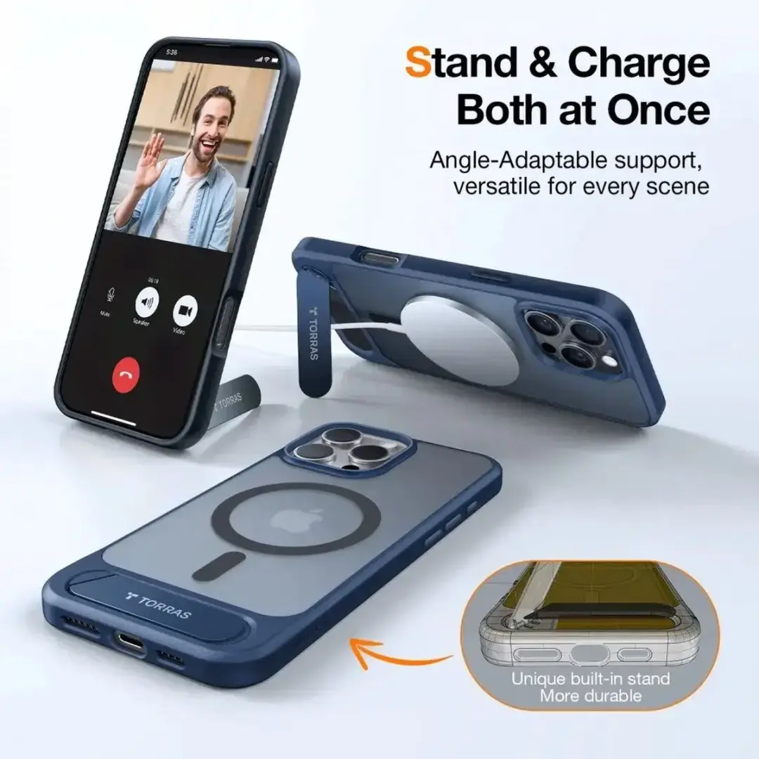Torras UPro Pstand Hoesje iPhone 16 Pro - MagSafe Blauw