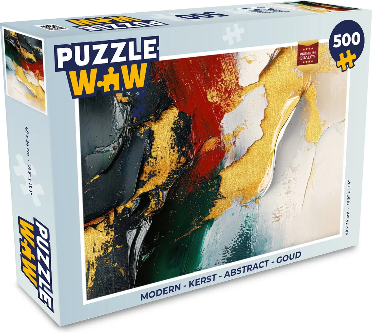 PuzzleWow Kerst Abstract Legpuzzel 500 Stuks - Goud/Rood/ Groen - MPN 8721166929609