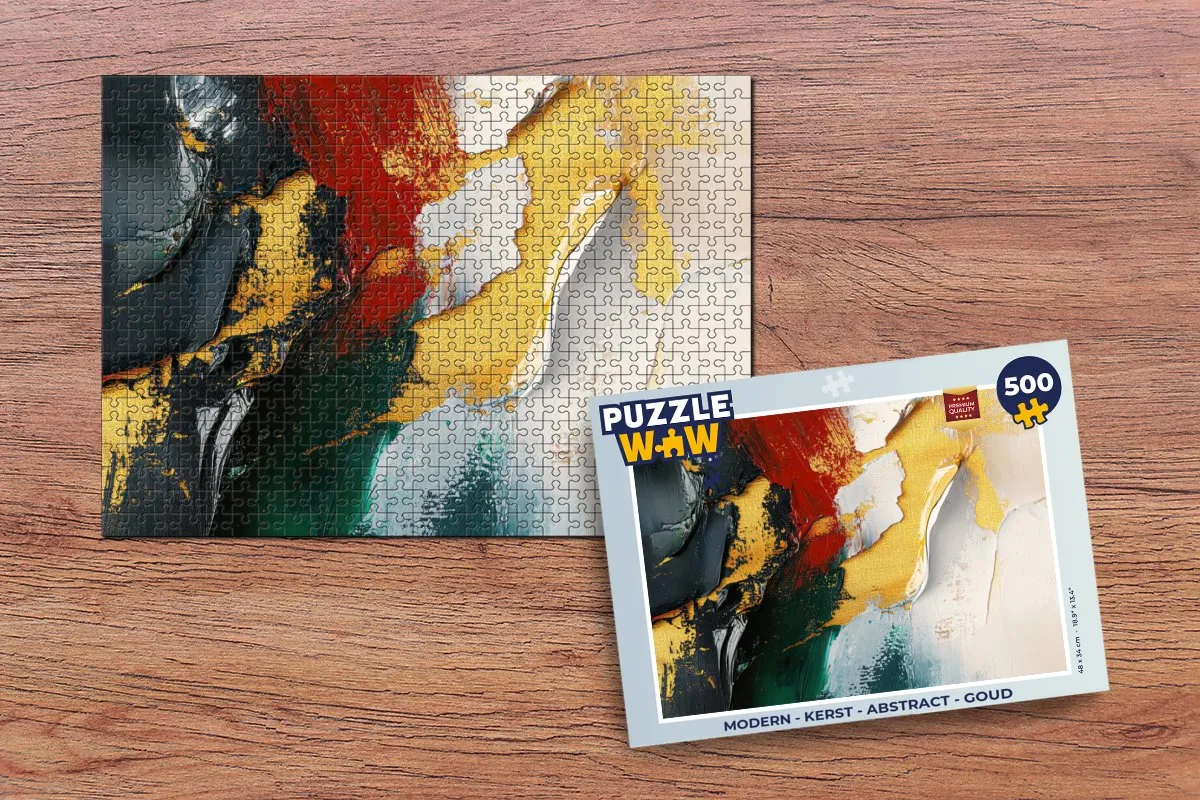 PuzzleWow Kerst Abstract Legpuzzel 500 Stuks - Goud/Rood/ Groen - MPN 8721166929609