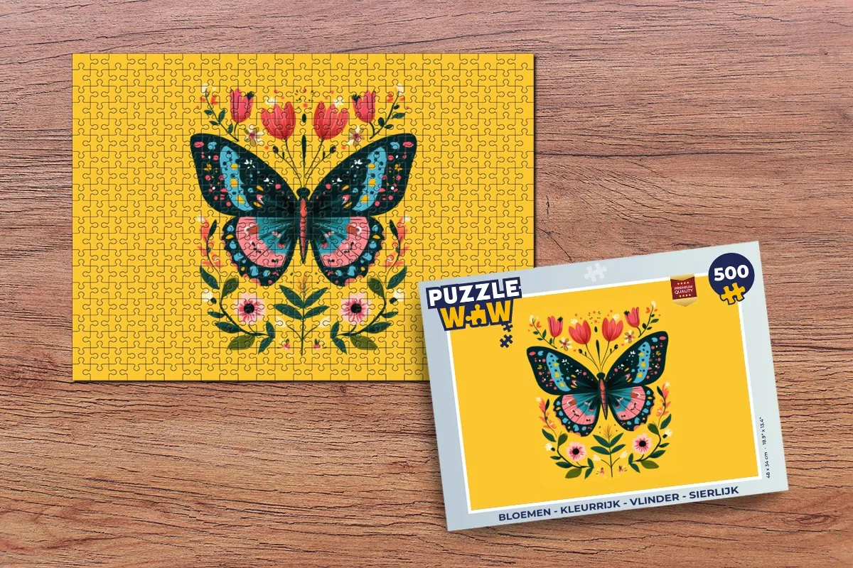 PuzzleWow Bloemen Vlinder Legpuzzel 500 Stuks - MPN 8721414227143