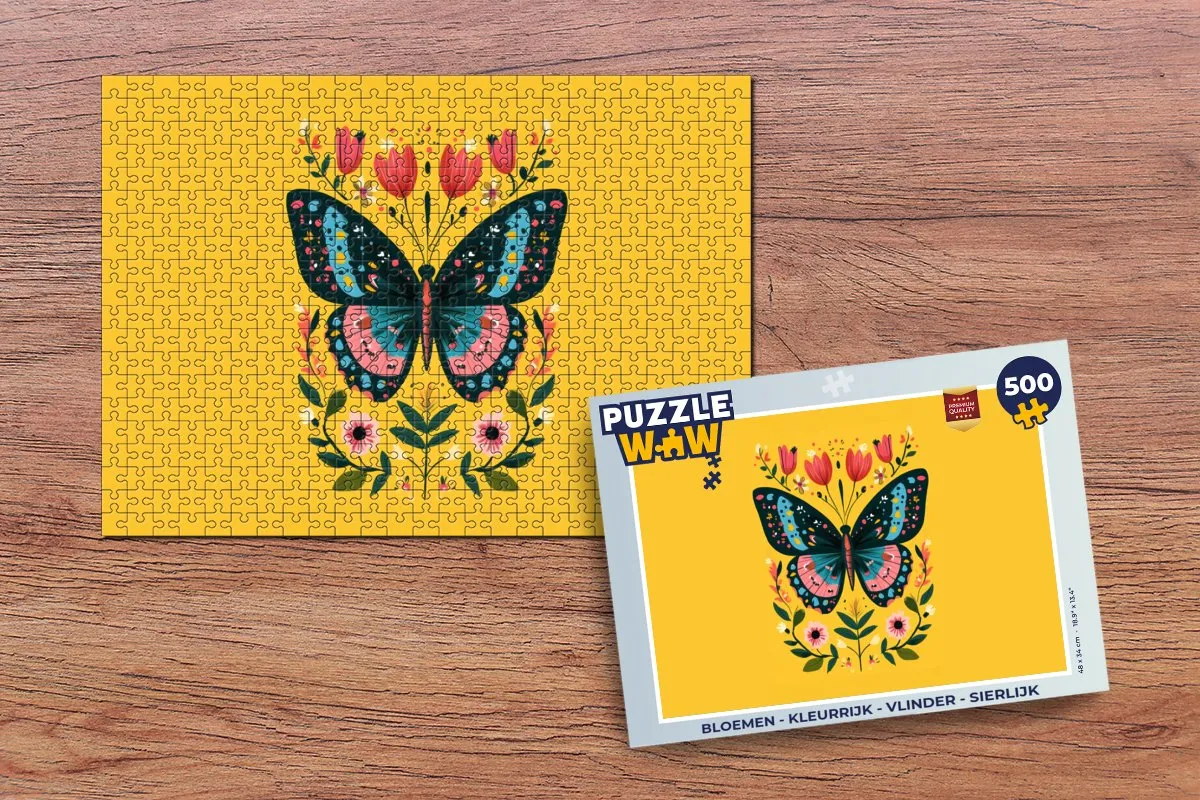 PuzzleWow Bloemen Vlinder Legpuzzel 500 Stuks - MPN 8721414227143