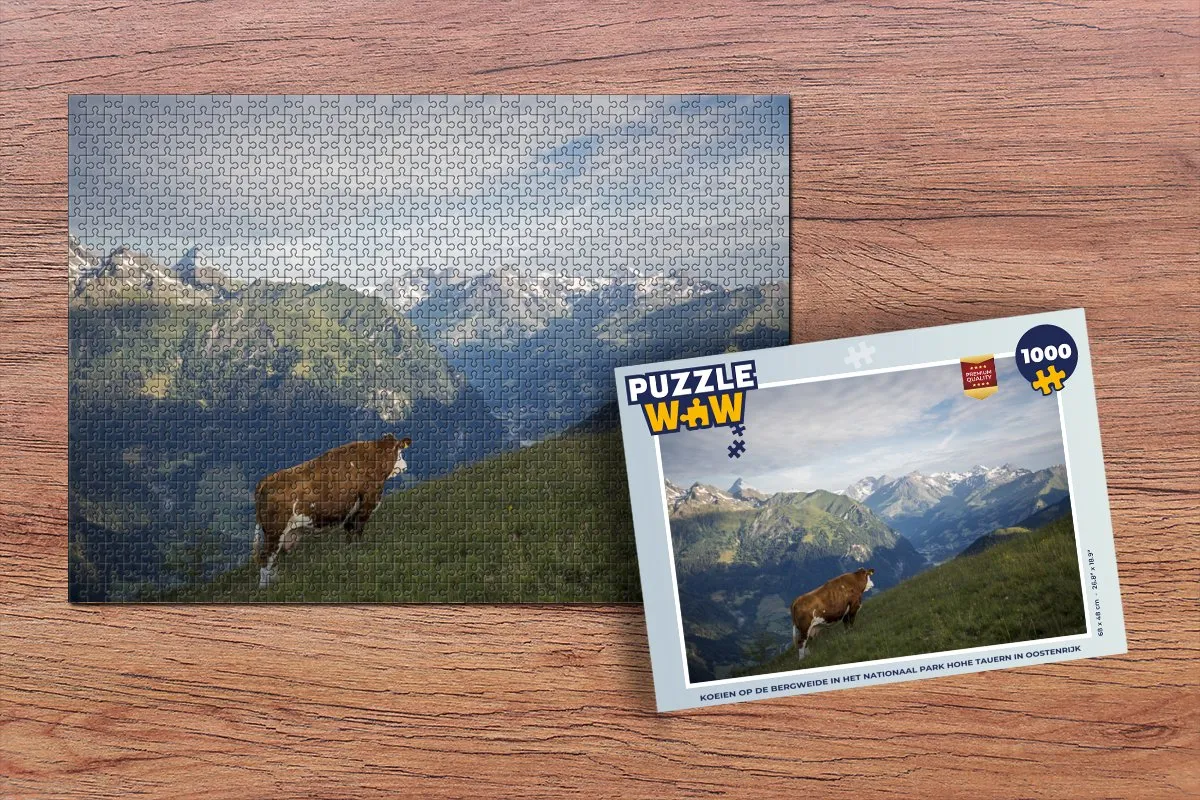 PuzzleWow Legpuzzel Koe op de bergweide Hohe Tauern 1000 Stuks - Multicolor